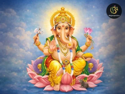 Lord Ganesha on blooming lotus