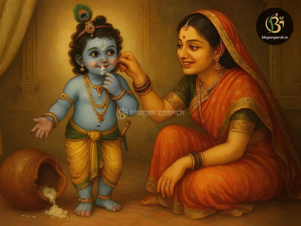 मैया मोरी मैं नहिं माखन खायो – बाल कृष्ण की नटखट माखन चोरी लीला और भजन लिरिक्स